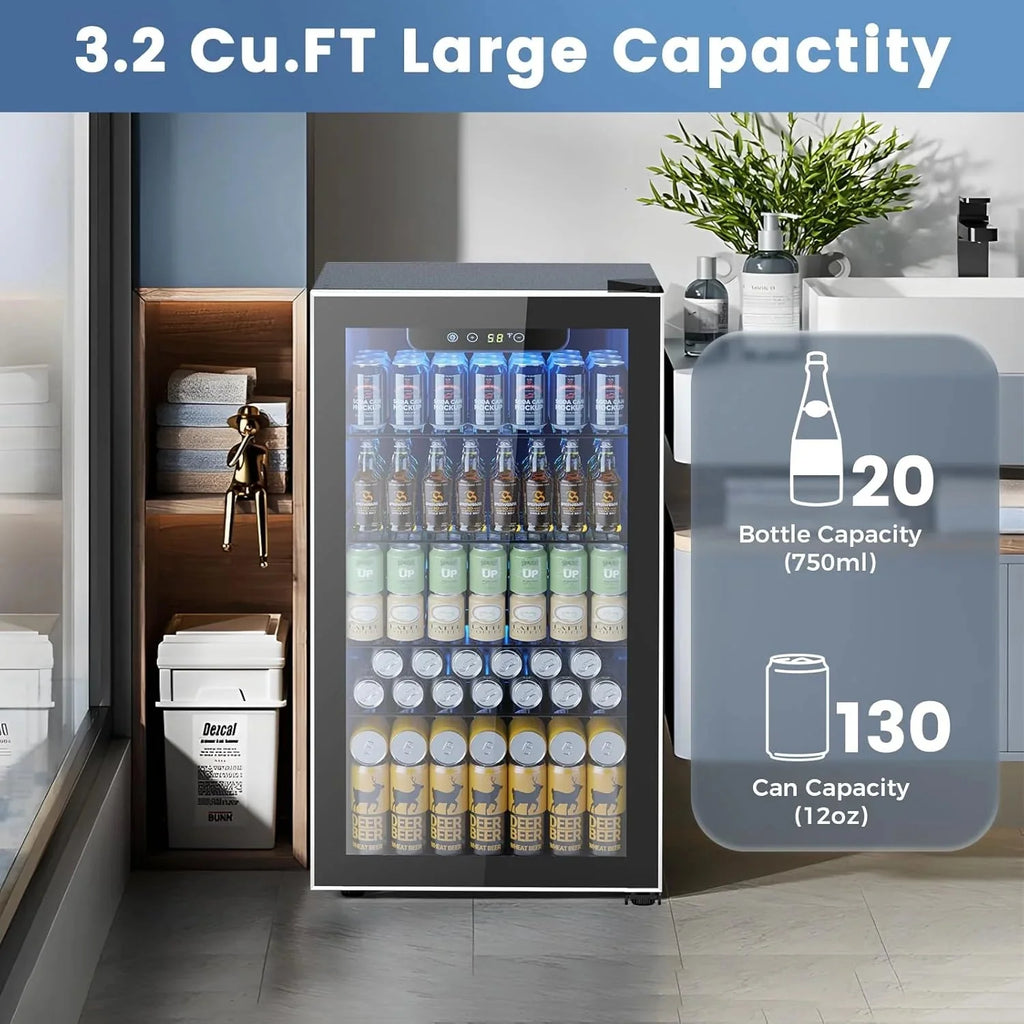 Electactic 3.2 Cu Ft 130 Can Beverage Refrigerator Cooler, Black, 19.29 x 17.32 x 30.79 inches - JC-90