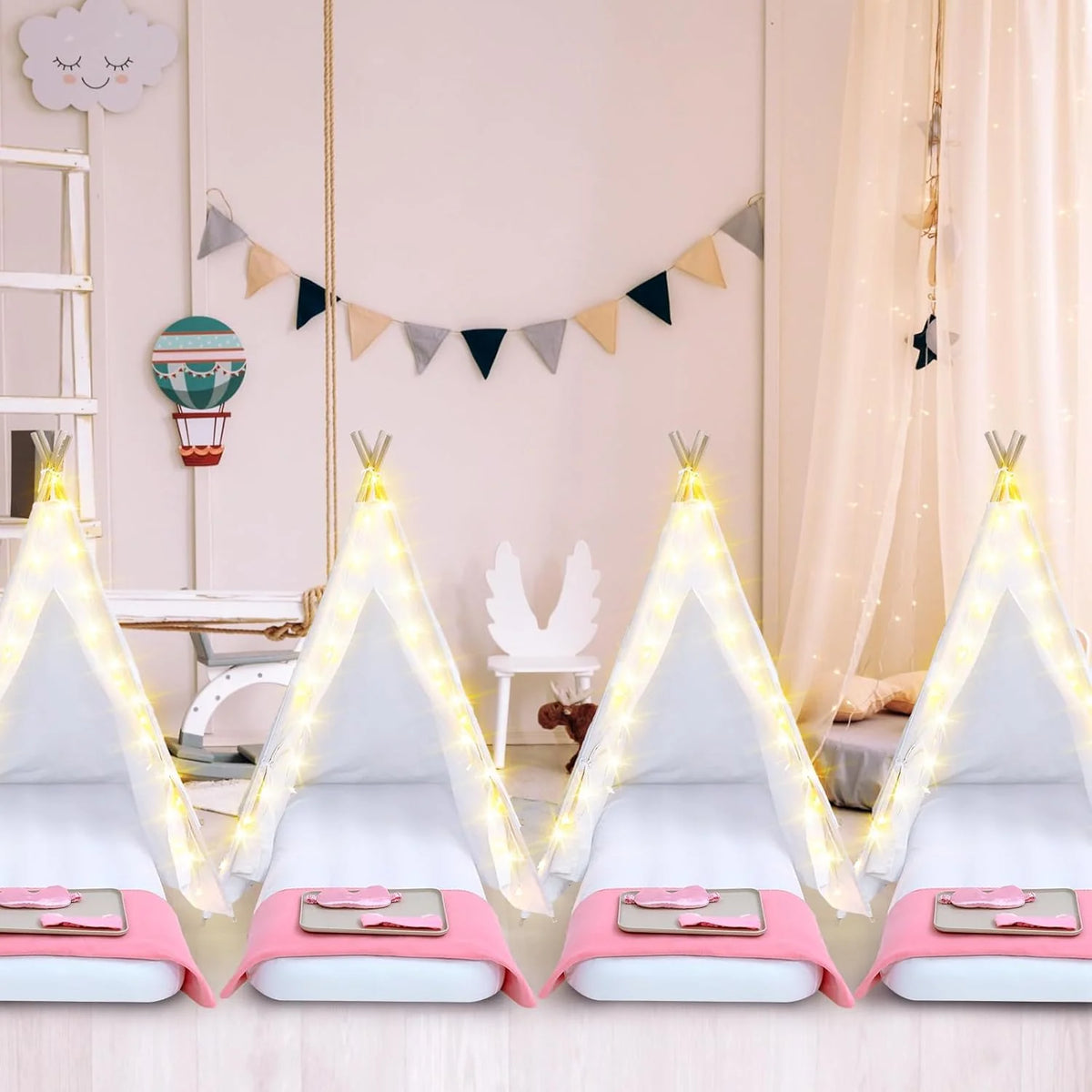 Windyun Kids Teepee Tent Sleepover Party Set, White, 8-Pack