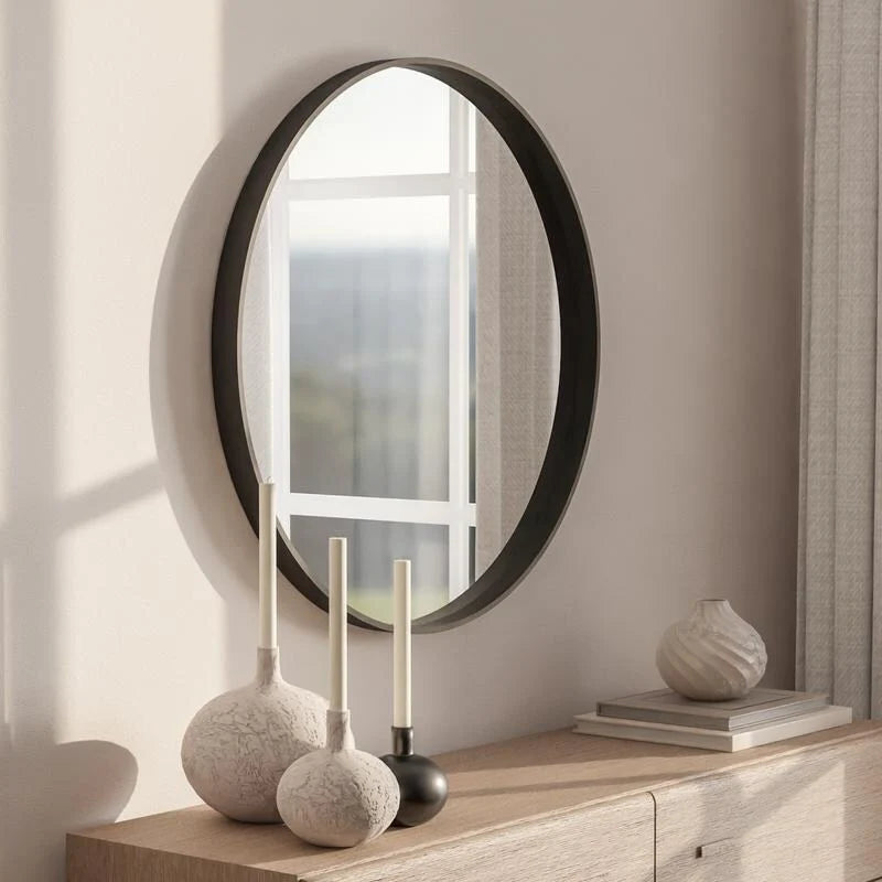 Classic Farmhouse Round Wooden Frame Wall Mirror - 24-inches, 28-inches, 32-inches