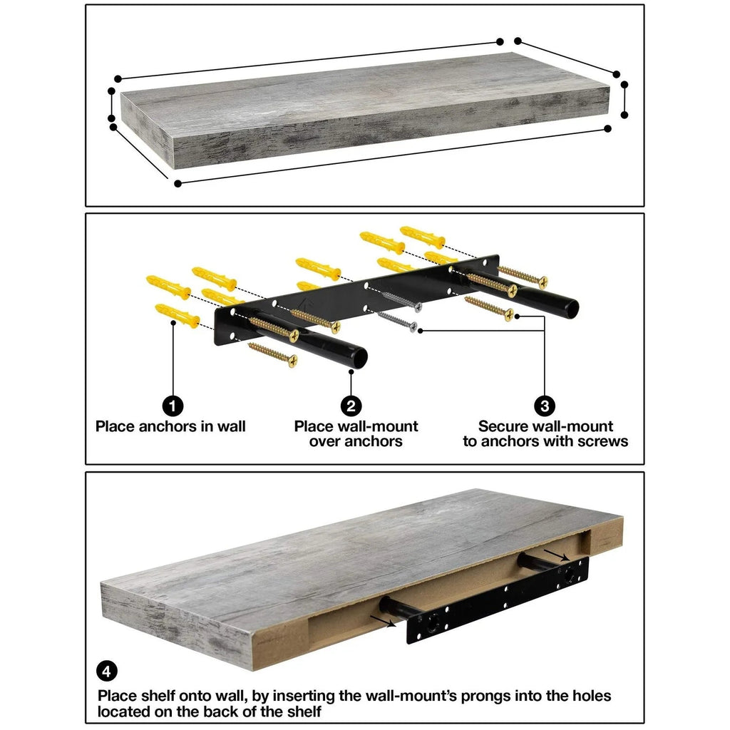 24 Inch Extra Long Floating Wall Shelf Set, 2 Count