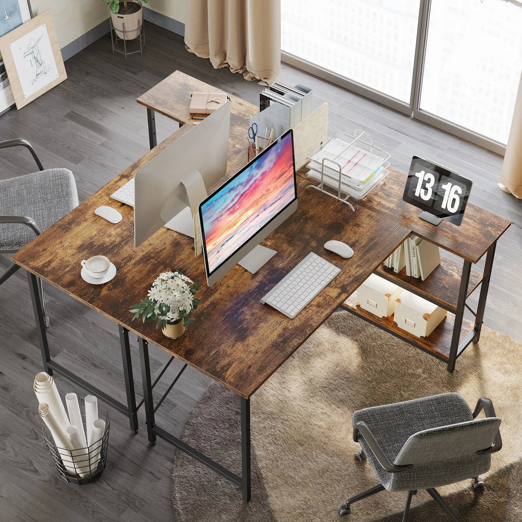 Small L-Shaped Computer Desk With Reversible Storage Shelves - 55-Inch / 47-Inch