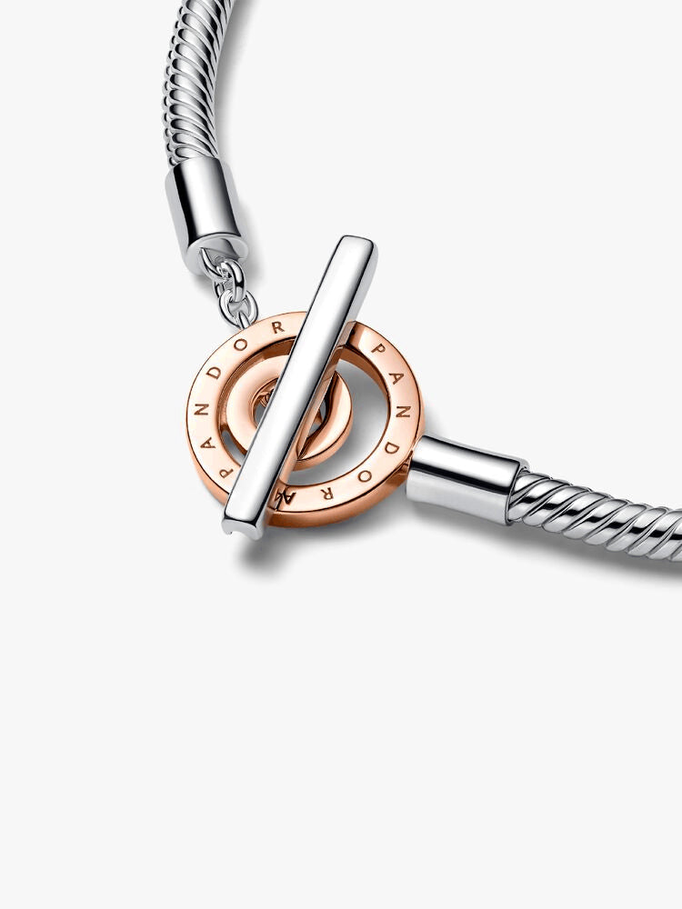 Pandora Moments Two-tone Logo T-Bar Snake Chain Bracelet