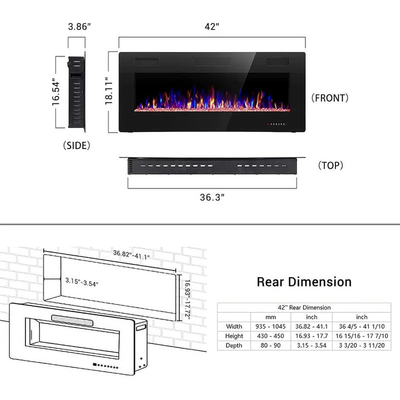 R.W.FLAME Recessed Electric Fireplace Heater, 30-inch, 750-1500W