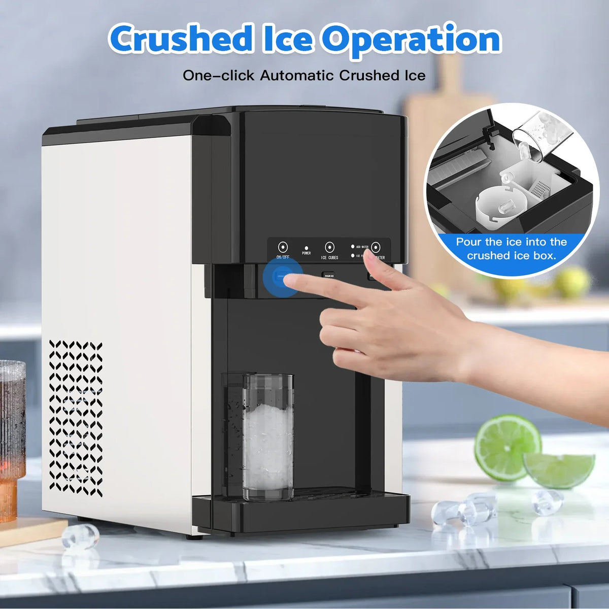 Advwin 3-in-1 Countertop Ice Maker With Cold Water Dispenser And Ice Crusher, 6L, 20kg/24hr