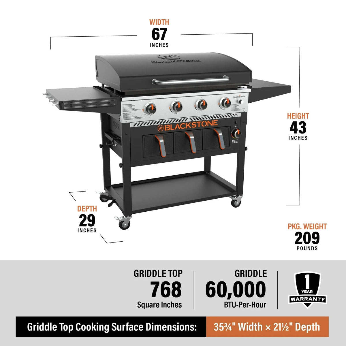 Blackstone 4-Burner 36in Propane Outdoor Griddle With Air Fryer And Hood - 1868