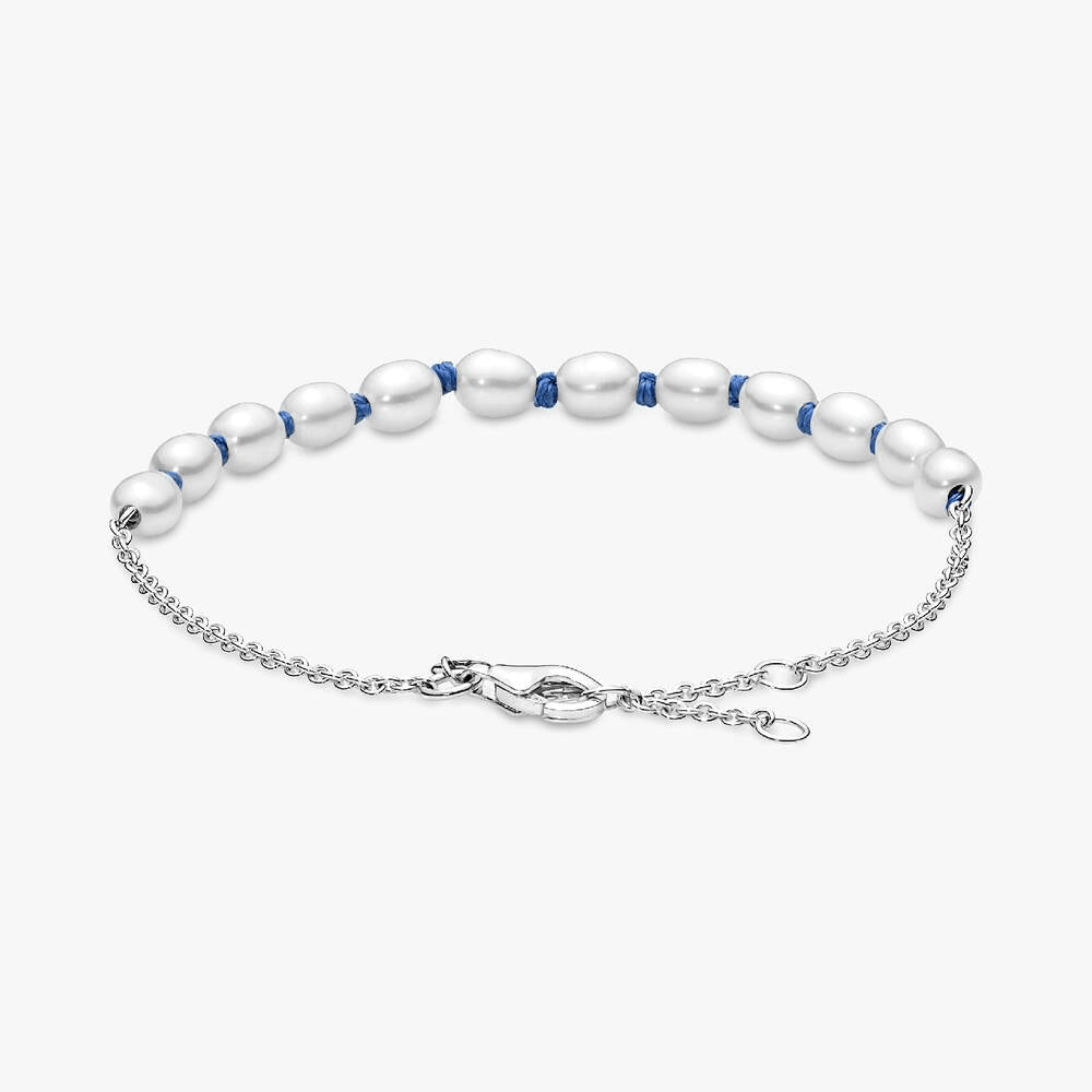 FINAL SALE - Treated Freshwater Cultured Pearl Blue Cord Chain Bracelet