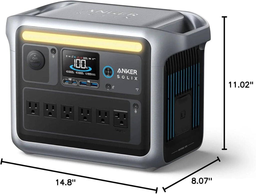 Anker SOLIX C1000 Portable Power Station With 200W Solar Panel, 1800W, 1056Wh LFP Battery, 6 AC Outlets - B17611A3