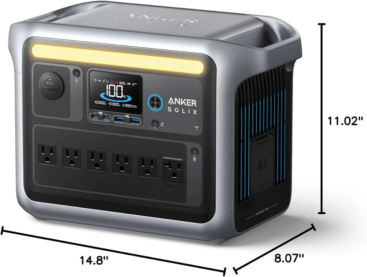 Anker SOLIX C1000 Portable Power Station With 200W Solar Panel, 1800W, 1056Wh LFP Battery, 6 AC Outlets - B17611A3