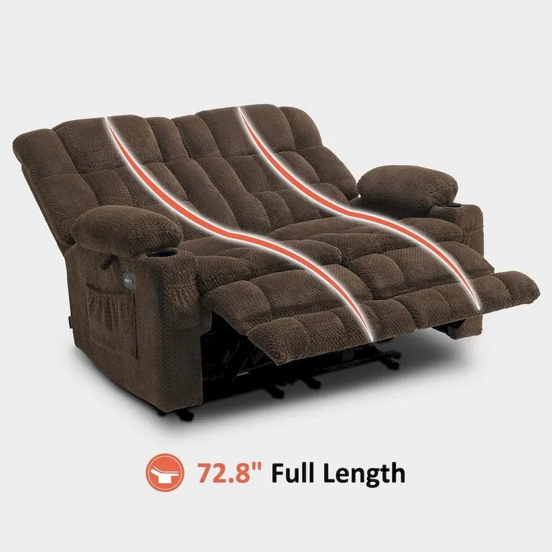 MCombo Power Reclining Loveseat With Heat, Vibration, Cupholders And USB Charge Ports - RS6314