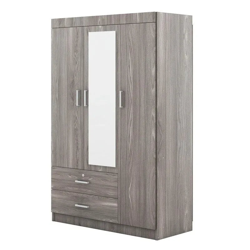 3-Door Mirror Wardrobe With Shelves And 2 Drawers - White Or Gray