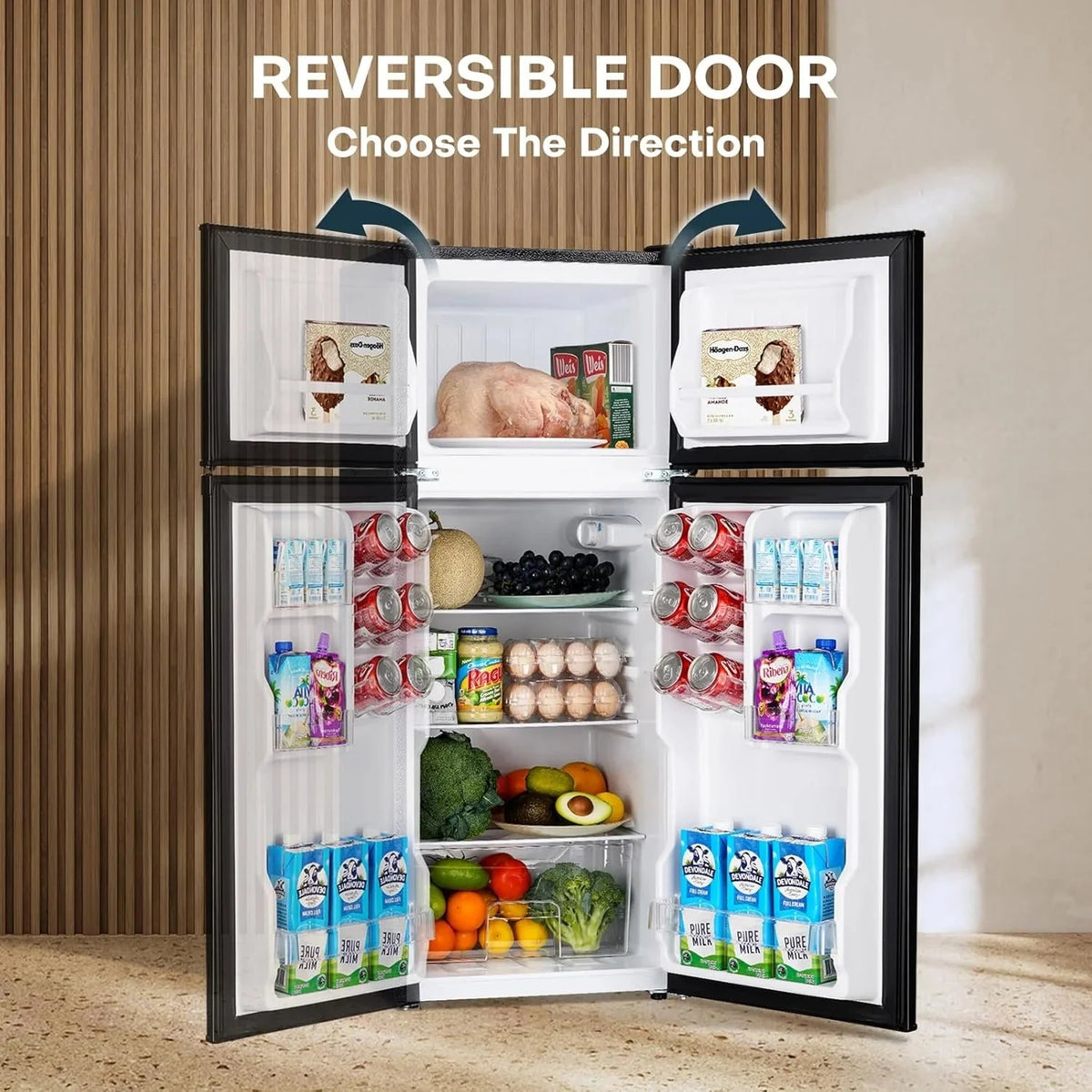Upstreman 4 Cubic Feet Double Door Mini Refrigerator With Freezer, Black - BR401