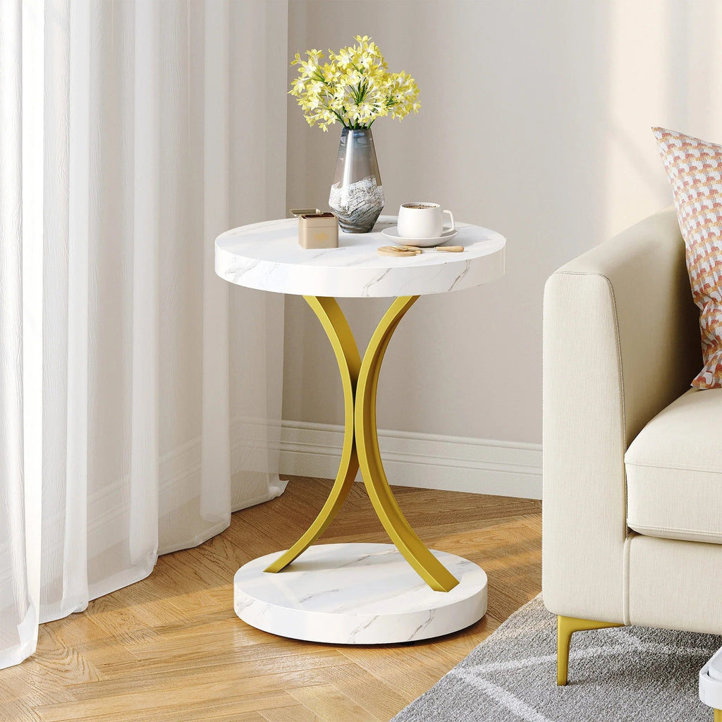 Console Table With Faux Marble MDF Top And Gold Metal Frame