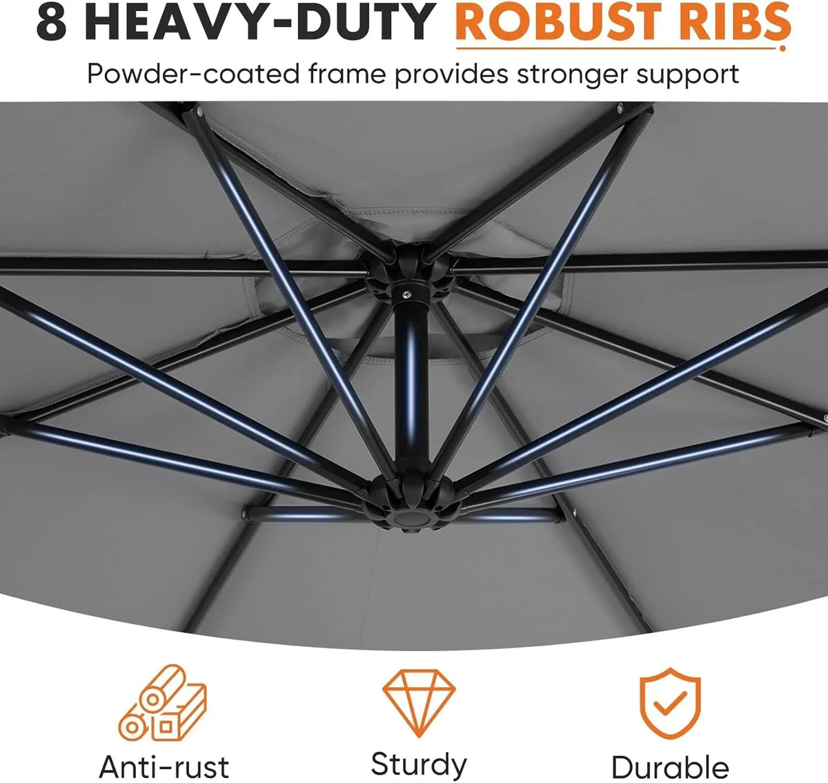 Sweetcrispy 9.8FT Offset Patio Umbrella With Easy Tilt Adjustment, 8 Ribs, Blue