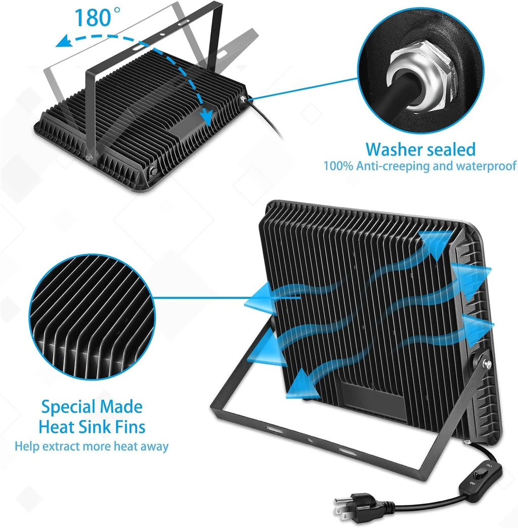 YANYCN 200W LED Flood Light 3 Pack, 22800lm 5000K Daylight White, IP66 Waterproof - 200W-TG-XPG-A