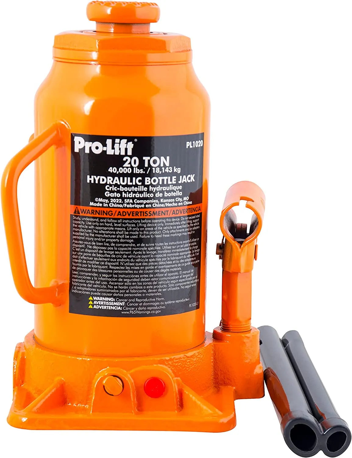 Pro-Lift 20 Ton Hydraulic Bottle Jack With Pump Handle - PL1020