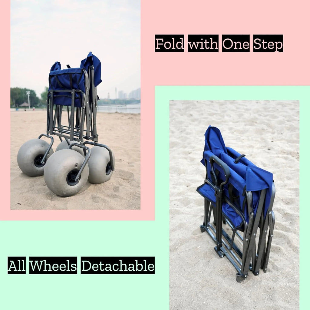 CRESTWALKER Beach Cart With 13in Balloon Wheels, Chair Racks And Pump - Beach Wagon