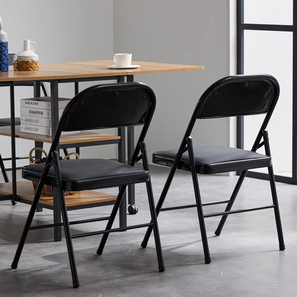 Simpli-Magic Padded Metal Folding Chairs, 6-Pack, Black