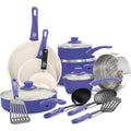 GreenLife Soft Grip 16 Piece Ceramic Nonstick Cookware Set, Periwinkle