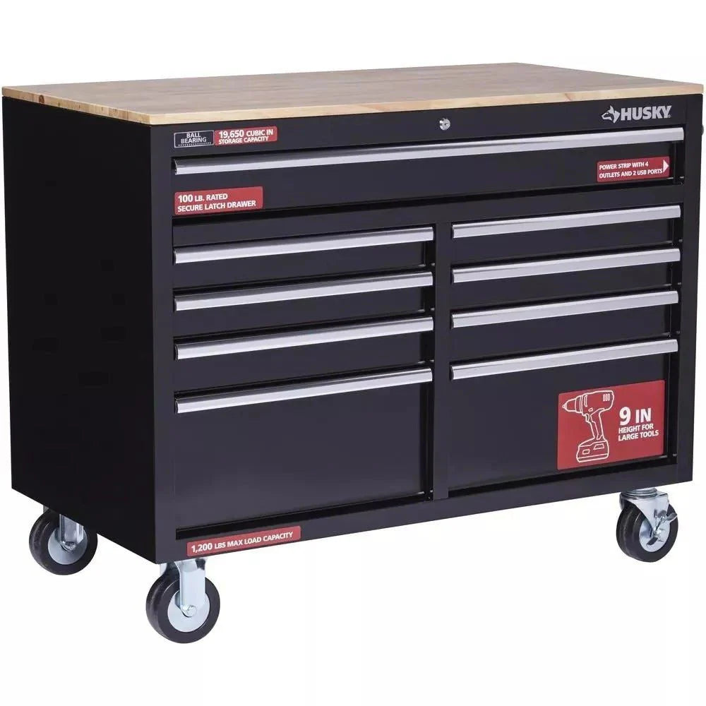 9-Drawer Gloss Black Deep Tool Chest Mobile Workbench, 46 in. W x 24 in. D