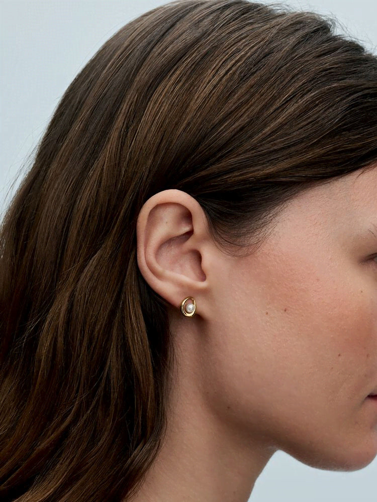 Organically Shaped Oval & Treated Freshwater Cultured Pearl Stud Earrings