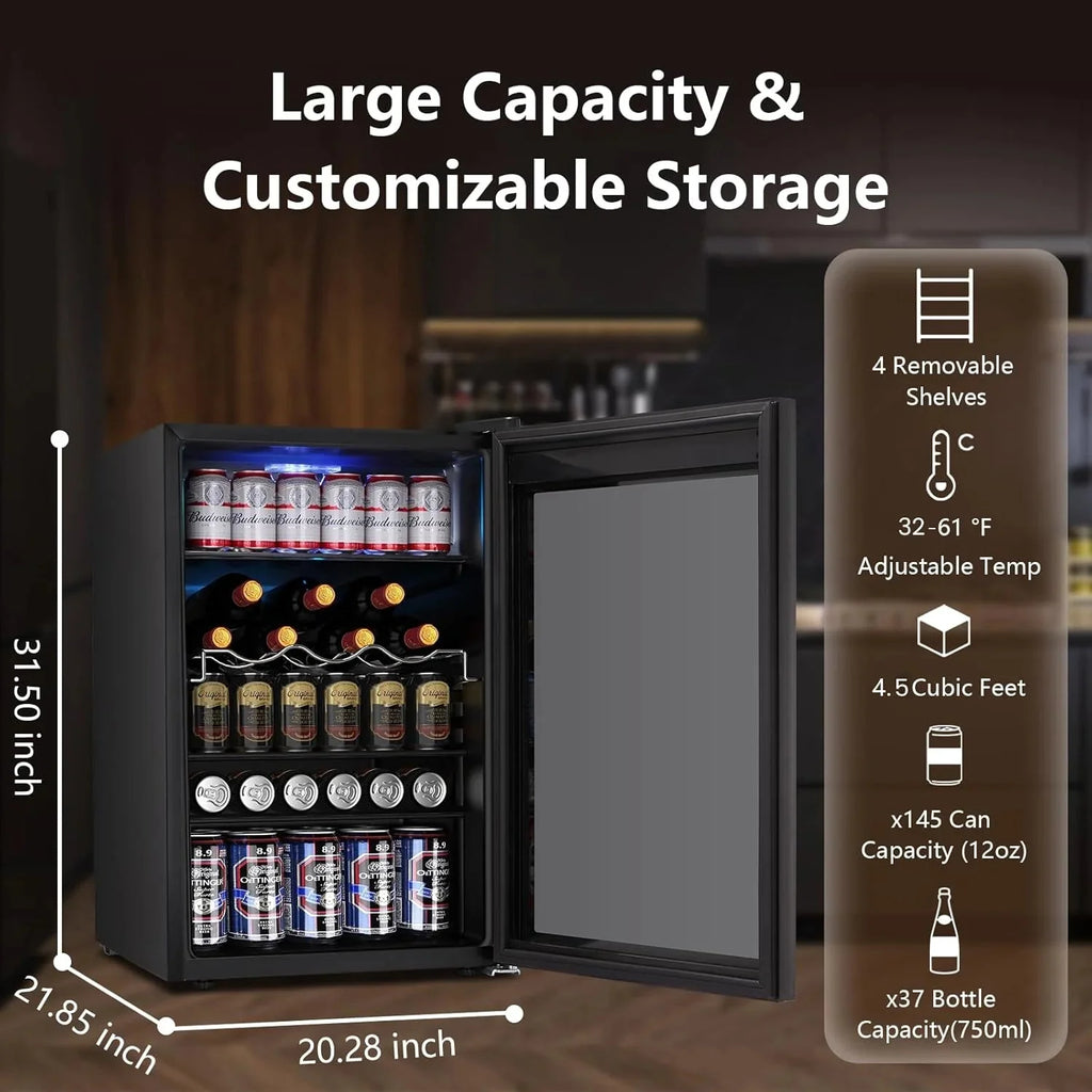 Electactic 3.2 Cu Ft 130 Can Beverage Refrigerator Cooler, Black, 19.29 x 17.32 x 30.79 inches - JC-90