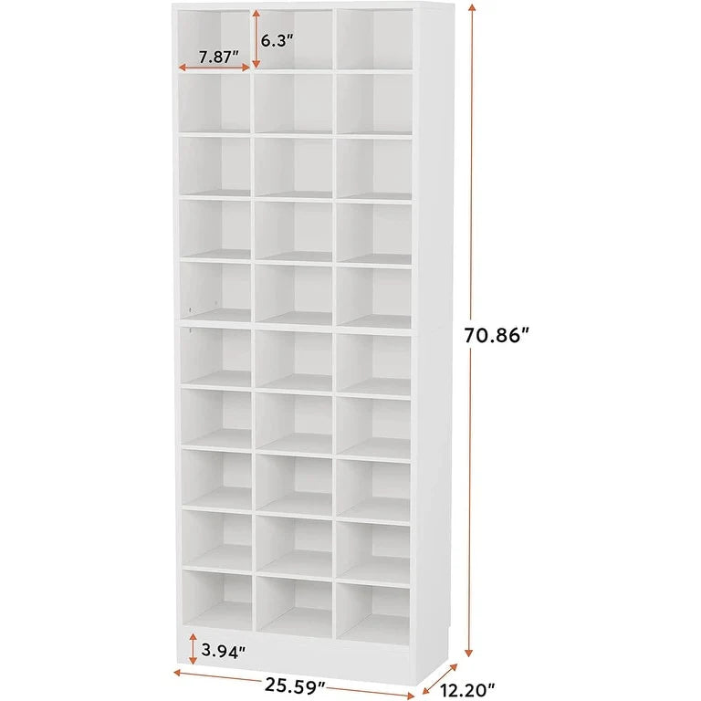 10-Tier Tall Shoe Cabinet, 30-Pair White Engineered Wood Shoe Storage Rack