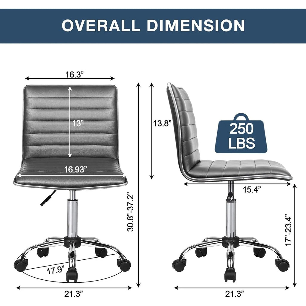 Adjustable Mid-Back Armless Swivel Office Chair With PU Leather - 265 lbs.