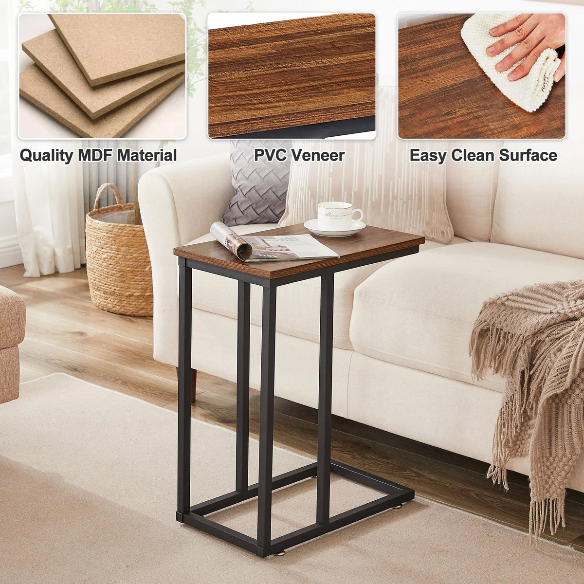 C-Shaped Sofa Side Tables, Set of 2, 11" D x 19" W x 24" H
