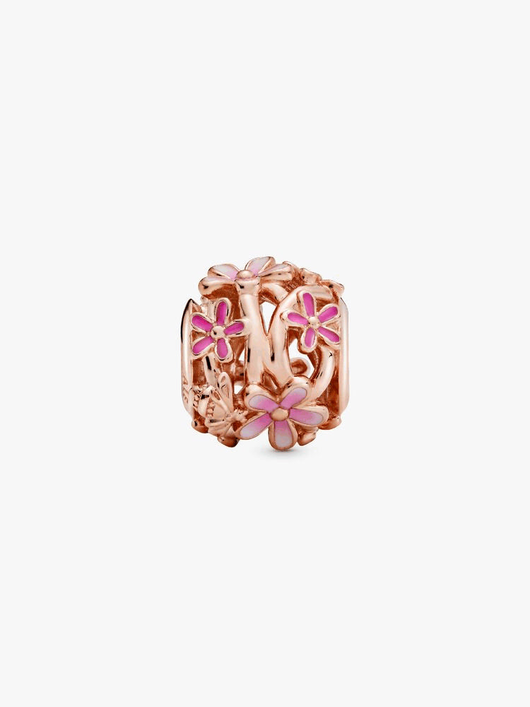 Openwork Pink Daisy Flower Charm