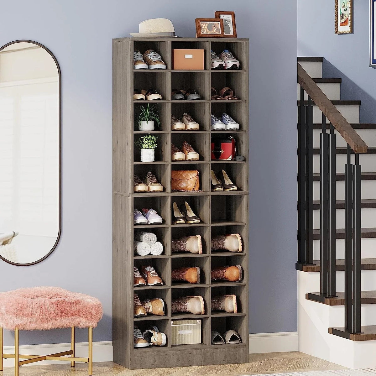 10-Tier Tall Shoe Cabinet, 30-Pair White Engineered Wood Shoe Storage Rack