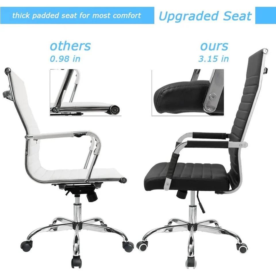 Ribbed High Back PU Leather Office Chair, 3.15-Inch Pad, 19.7 x 19.1 Inch Seat, 18.1 x 29.6 Inch Back, 16.7-19.9 Inch Height, 320 Lb
