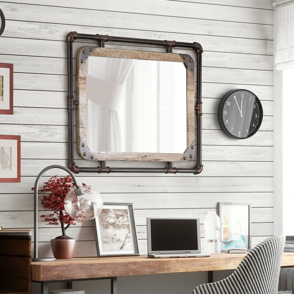Industrial Metal Floating Wall Mirror, 31 Inch