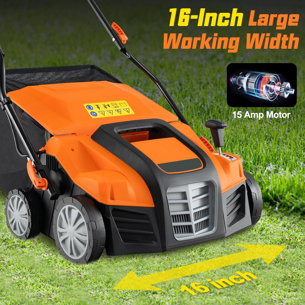 2-In-1 16-Inch 15A Corded Electric Scarifier And Lawn Dethatcher