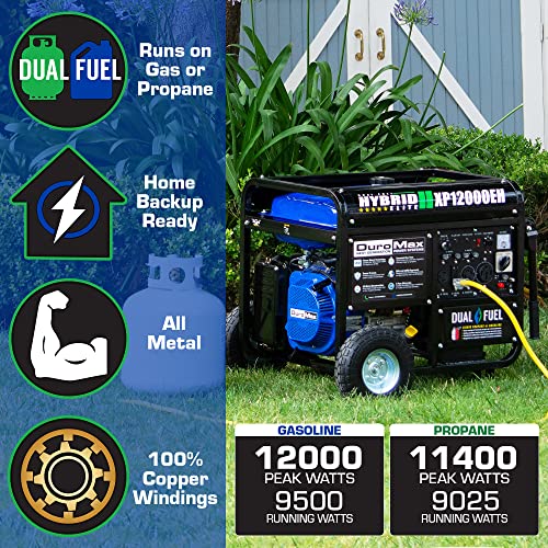DuroMax Dual Fuel Generator 12,000W Gas/Propane, 457cc 4-Stroke - XP12000EH
