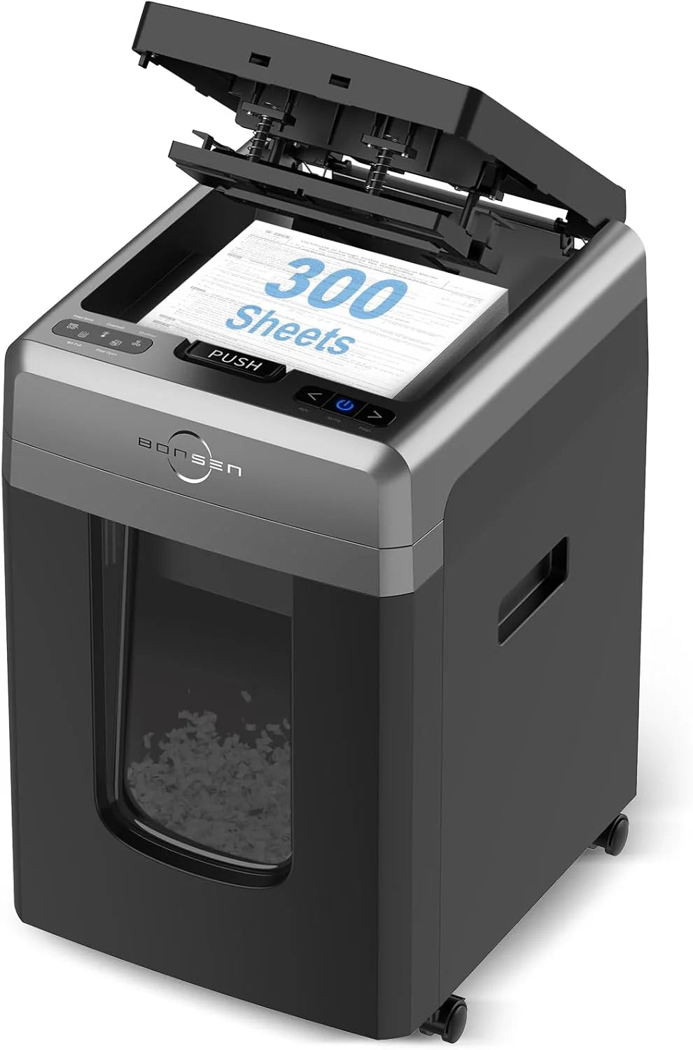 BONSEN Auto Feed Micro-Cut Paper Shredder, 300-Sheet, 60 Min, P-4, 8.1 Gal - Black