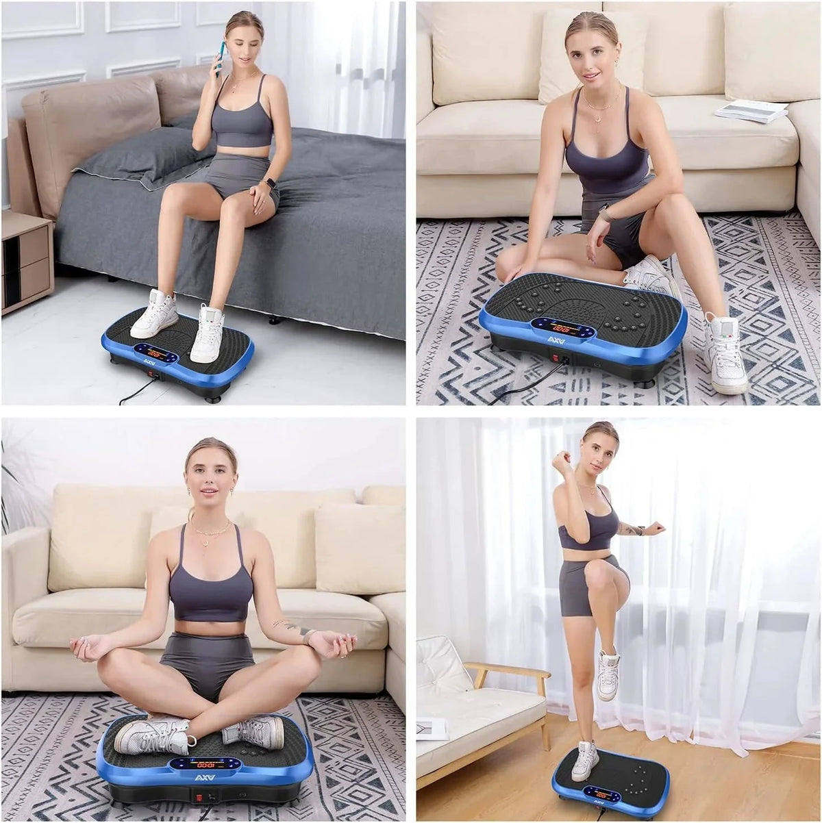 AXV Vibration Plate Fitness Platform, Gray, 2 Resistance Bands - Slim-Gray