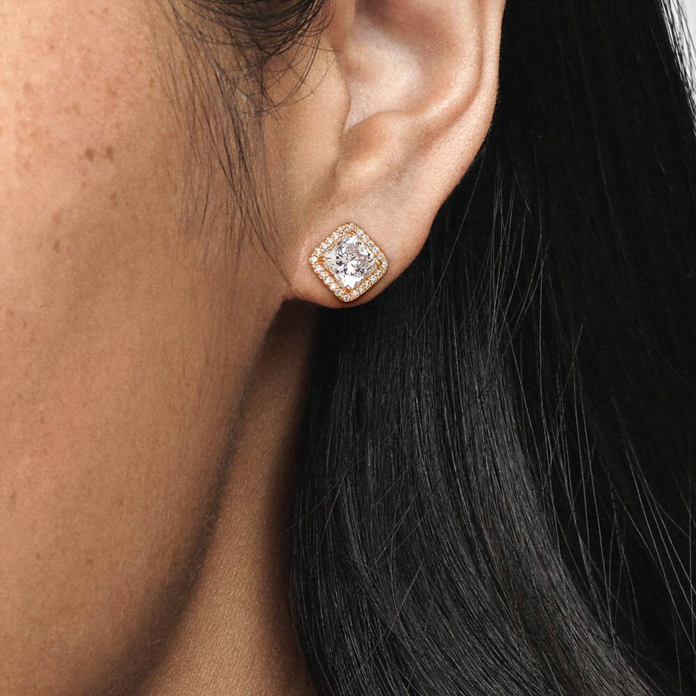 FINAL SALE - Square Sparkle Halo Stud Earrings