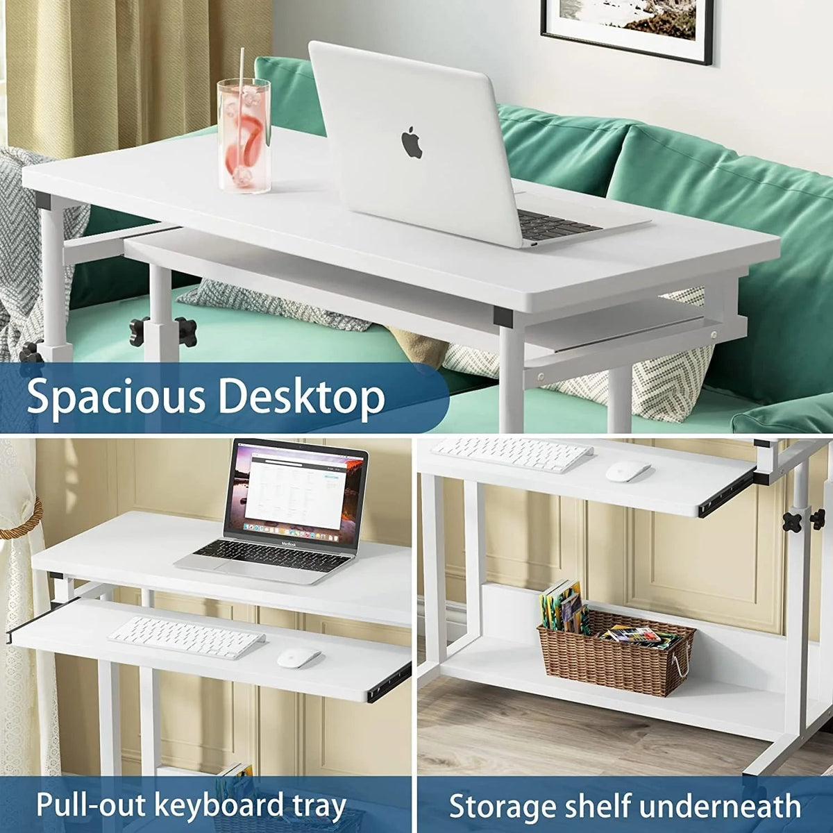 Height-Adjustable Portable Laptop Desk With Keyboard Tray, 43.3in H x 31.5in L x 17in D