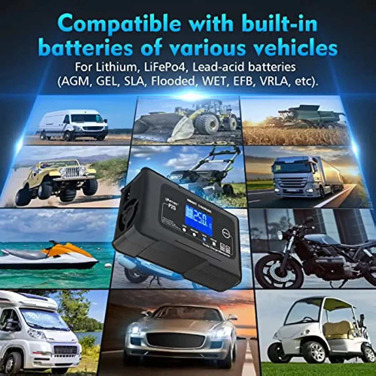 HTRC Smart Battery Charger For Lithium, LiFePO4 And Lead-Acid Batteries, 12V/25A, 24V/13A - P25