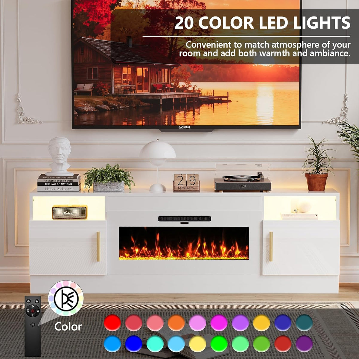 Fireplace TV Stand, 70 inch Media Console With 36 inch Electric Fireplace