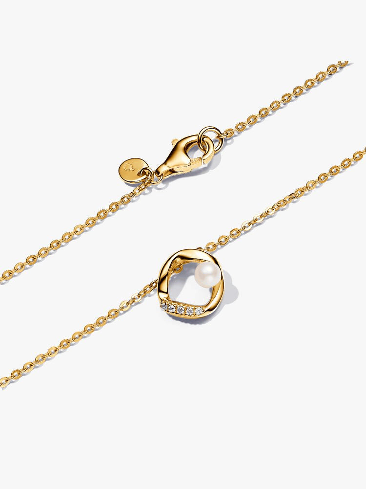 Organically Shaped Pavé Circle & Treated Freshwater Cultured Pearl Collier Necklace