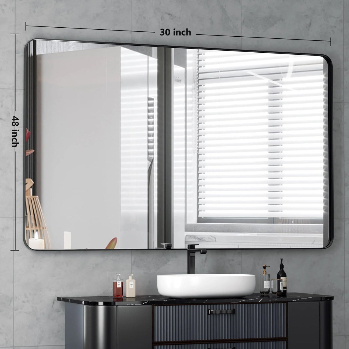 Framed Wall Vanity Mirror With Rounded Corners, 1 Piece