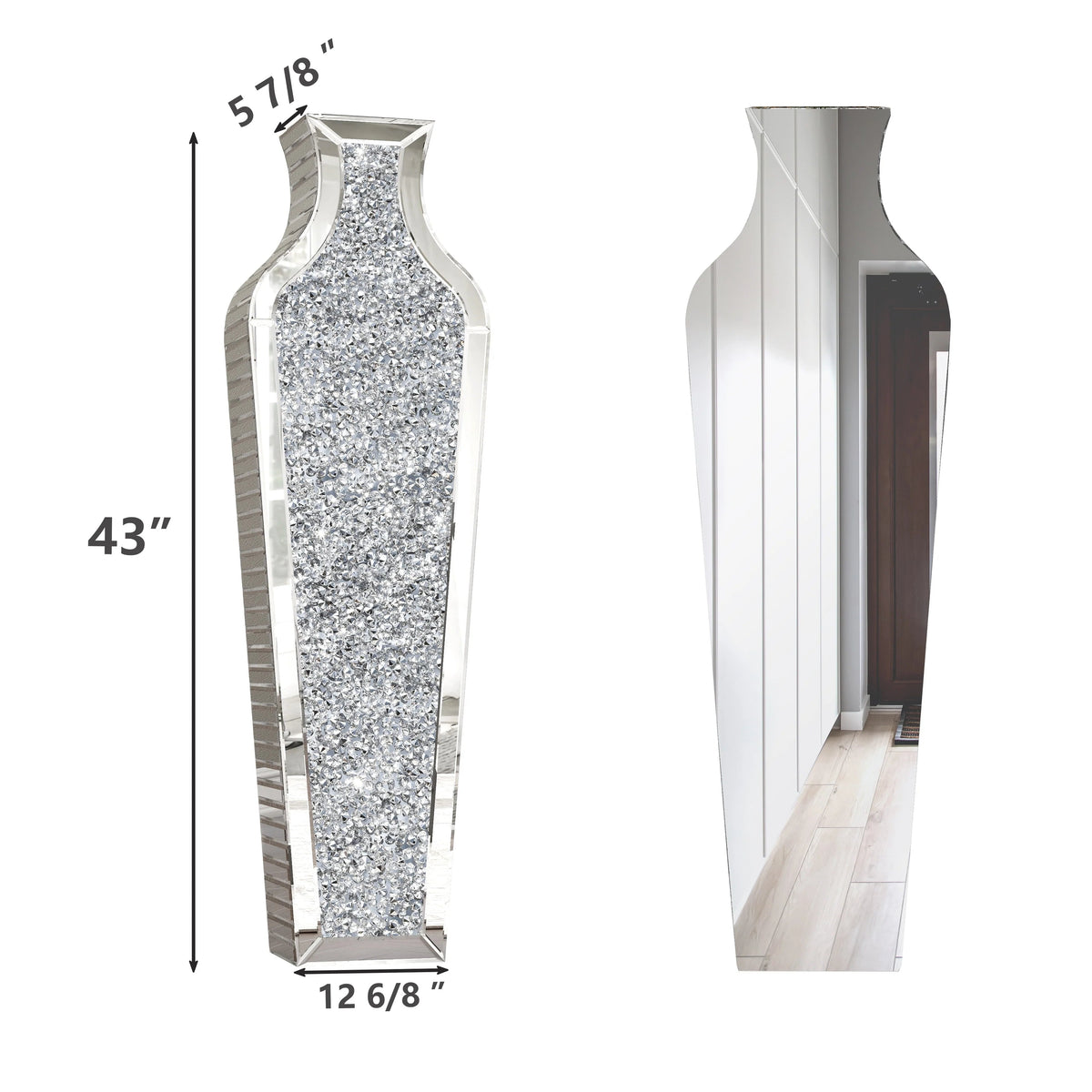 Crushed Diamond Floor Vase, Glass And MDF - 26.8 in, 36 in, 43 in