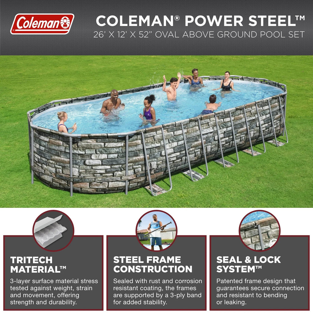 Coleman Power Steel 26' x 12' x 52 in Oval Above Ground Pool Set