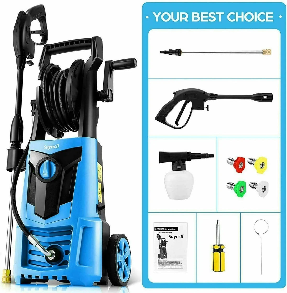 Suyncll Electric Cold Water Pressure Washer 3000 PSI 2.4 GPM Blue/Green