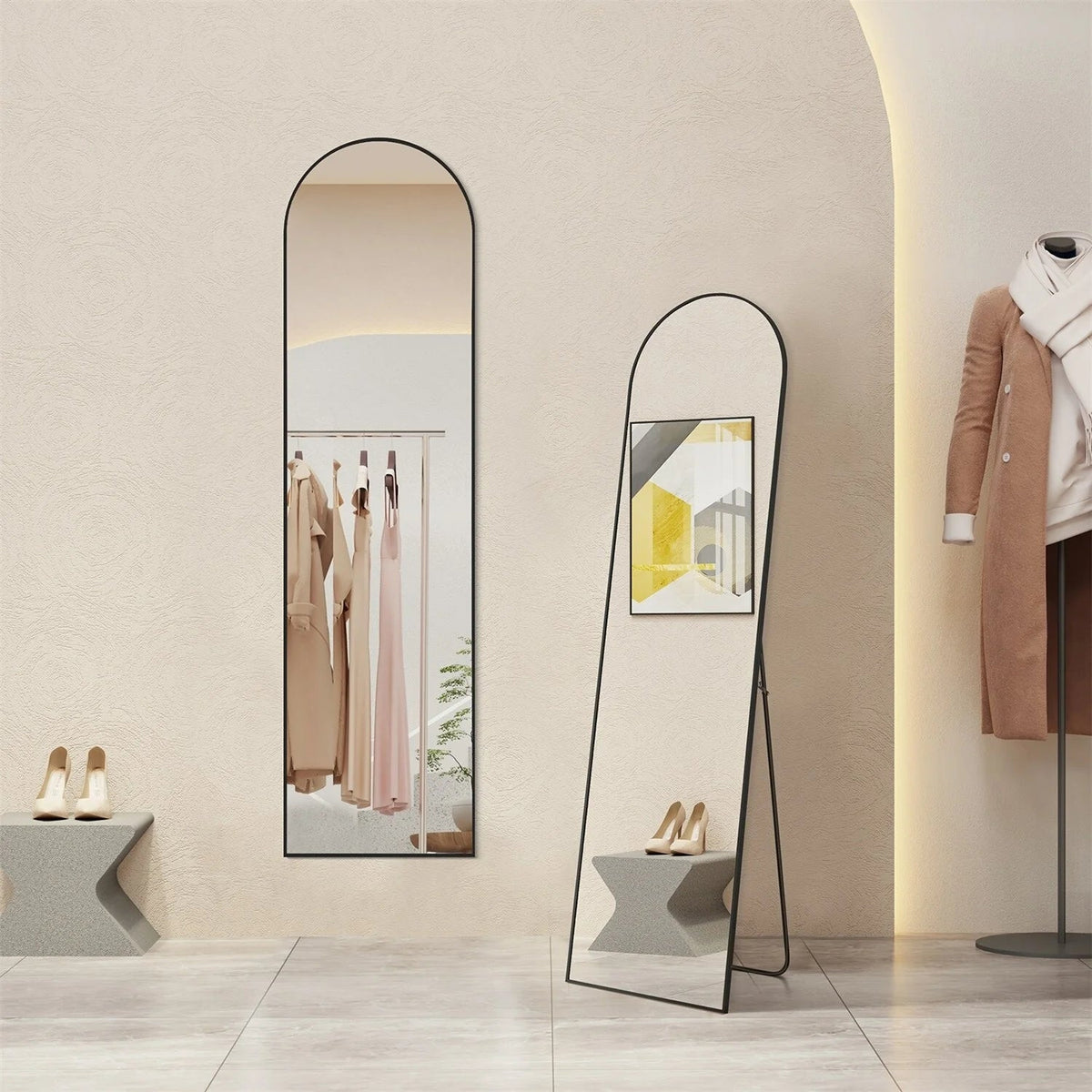 Full-Length Floor Mirror With Stand, Aluminum Alloy Frame - 71x30