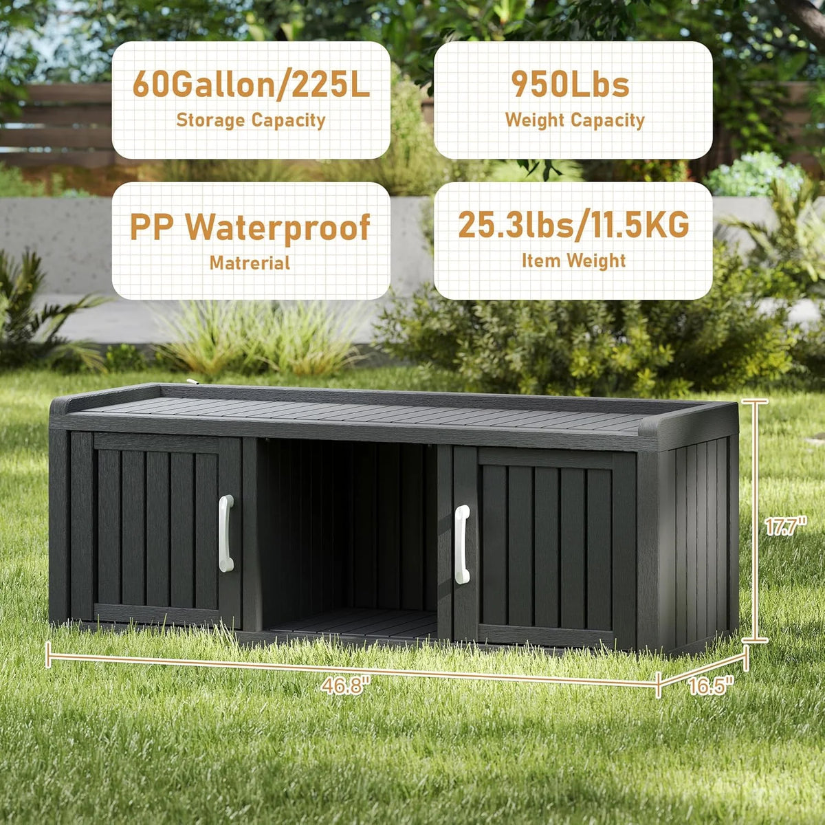 KAMABOKO Outdoor Shoe Storage Cabinet, Black, 2 Doors