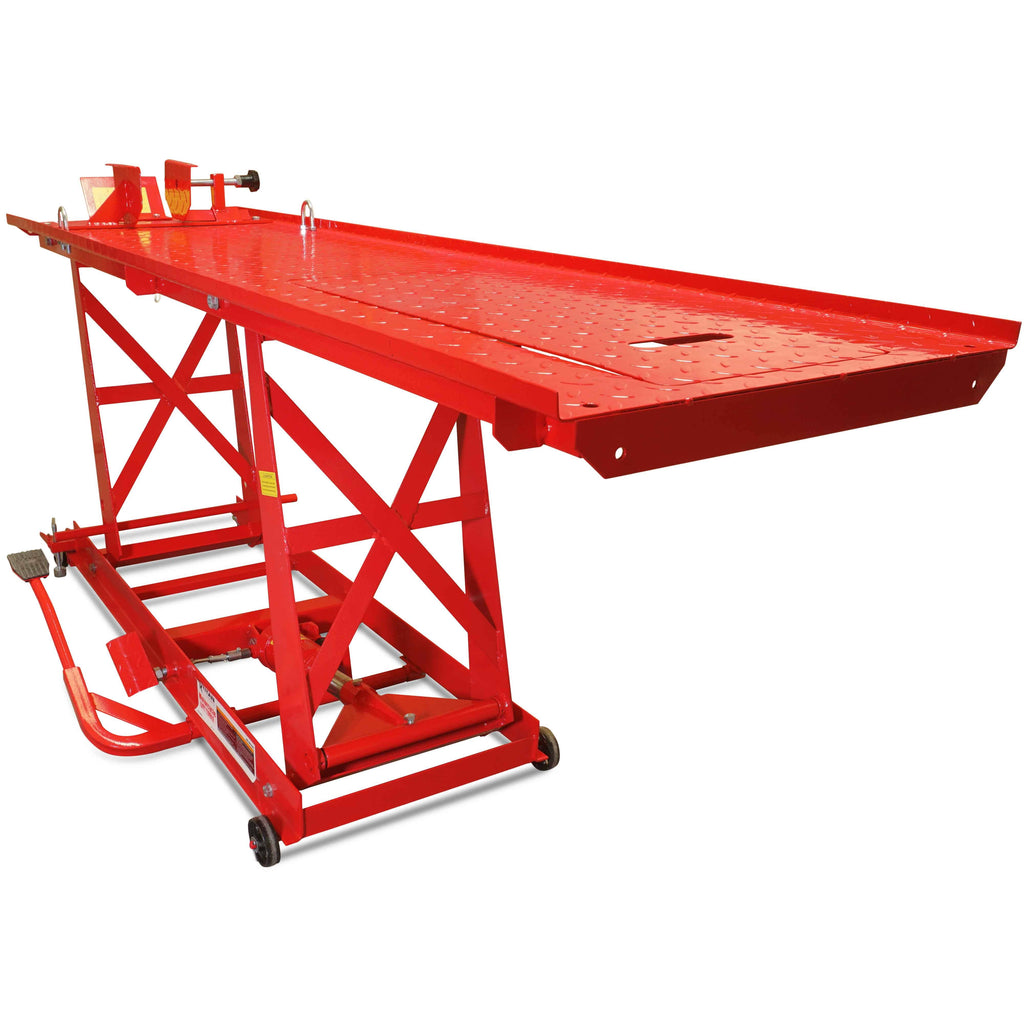 Hydraulic Motorcycle Lift Table 1,000 lb, 86.5 x 26.75 in Platform, 195mm-835mm Height, 26 in Ramp