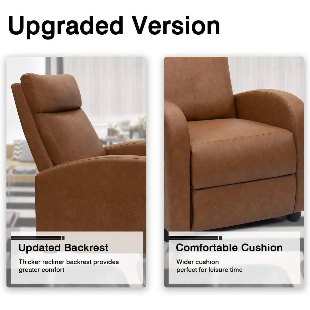 PU Leather Recliner Chair, 27.6 x 35.8 x 38.6 in, 3 Reclining Positions