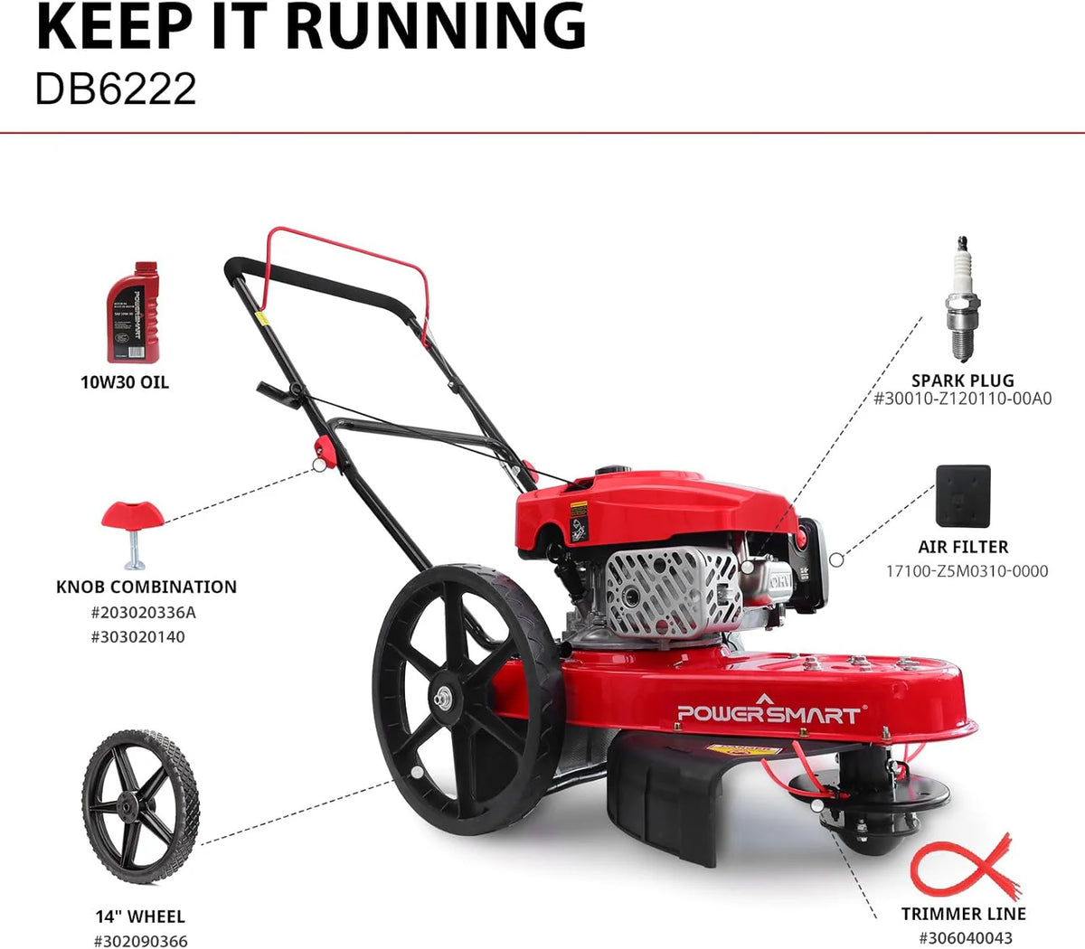 Gas Walk-Behind String Trimmer 22-Inch With High Wheels - DB6222